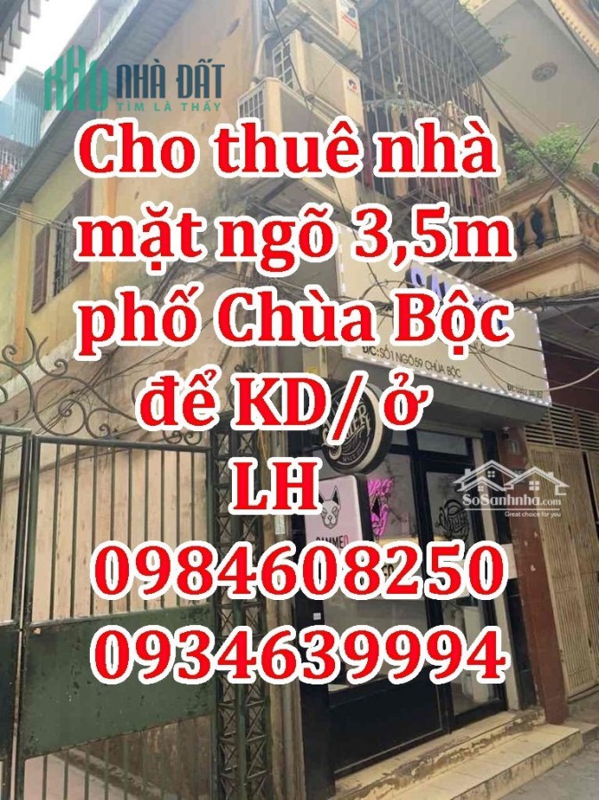 Chính chủ cần Cho thuê nhà mặt ngõ rộng > 3,5m phố Chùa Bộc.