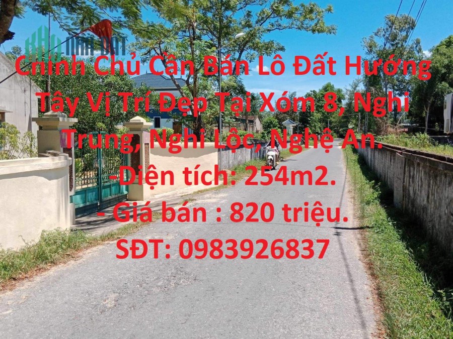 Chính Chủ Cần Bán Lô Đất Hướng Tây Vị Trí Đẹp Tại Xóm 8, Nghi Trung, Nghi Lộc, Nghệ An.