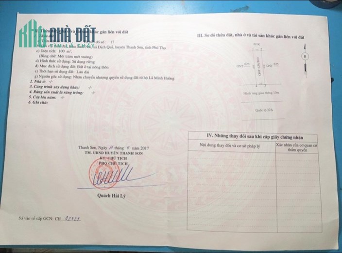 Chính Chủ cần cho bán nhanh lô đất MẶT ĐƯỜNG QUỐC LỘ 32 Thuộc Khu Suối Nai – Xã Địch Quả - Huyện