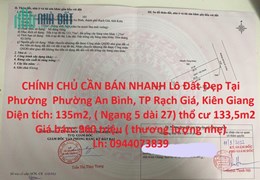 CHÍNH CHỦ CẦN BÁN NHANH Lô Đất Đẹp Tại Phường  Phường An Bình, TP Rạch Giá, Kiên Giang