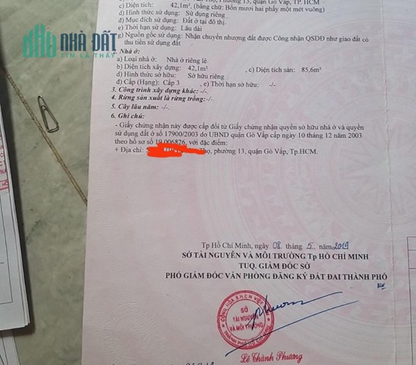 Bán Nhà 3 tỷ 42m2, DT Sàn 85m2 Lê Văn Thọ (không lộ giới)