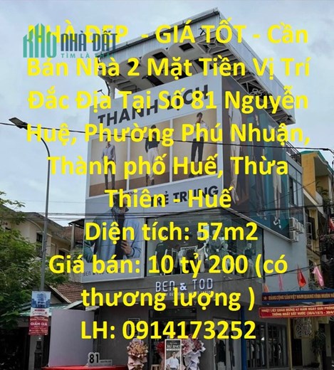 NHÀ ĐẸP  - GIÁ TỐT - Cần Bán Nhà 2 Mặt Tiền Vị Trí Đắc Địa Tại Phường Phú Nhuận, Thành phố Huế,