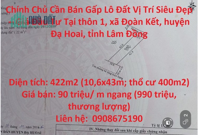 Chính Chủ Cần Bán Gấp Lô Đất Vị Trí Siêu Đẹp – Giá Đầu Tư Tại Đạ Hoai