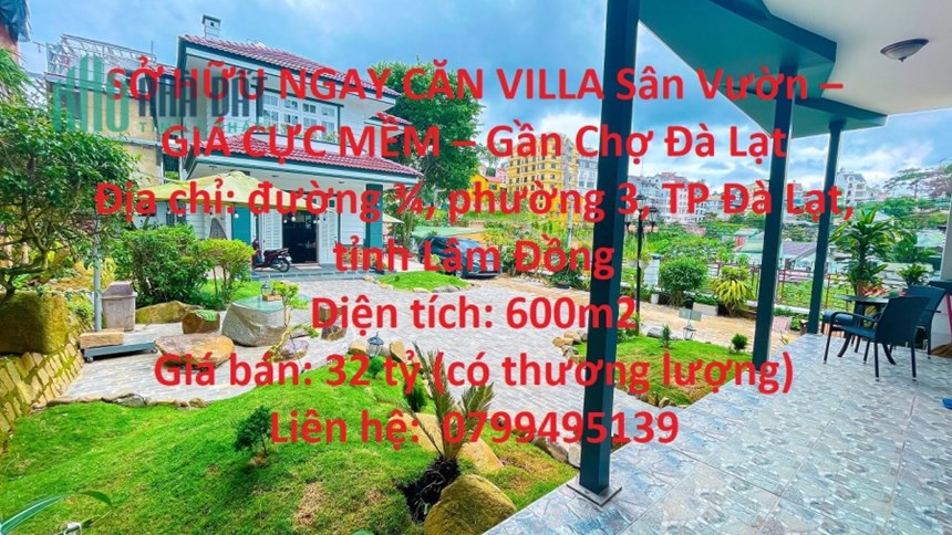 SỞ HỮU NGAY CĂN VILLA Sân Vườn – GIÁ CỰC MỀM – Gần Chợ Đà Lạt