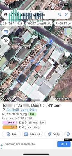 ⛔DVCC_ Đất 5.7 x 57m, Nở hậu: 9m-Thổ cư 60m. Tổng 411m2-Long Điền - 💰2.15 Tỷ