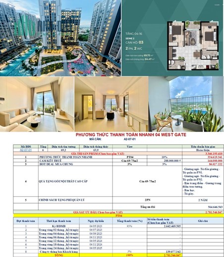 Đừng mua căn 59m2 Westgate-Muốn thoải mái hãy chọn 69m2: 2PN+,ban công rộng, bếp rộng chỉ 40tr/m2