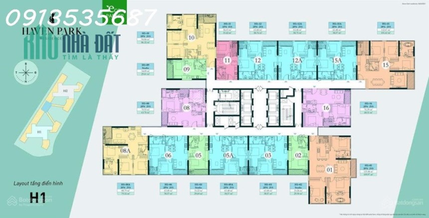 Bán căn 08 H2 Haven Park - 70,55m2 - Cắt lỗ 250 triệu cộng bao phí- liên hệ cc: 0913535687