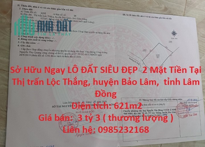 Sở Hữu Ngay LÔ ĐẤT SIÊU ĐẸP  2 Mặt Tiền Tại  Thị trấn Lộc Thắng, huyện Bảo Lâm,  tỉnh Lâm Đồng