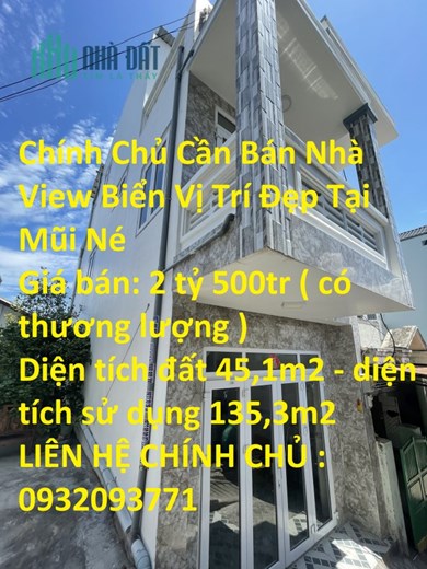 Chính Chủ Cần Bán Nhà View Biển Vị Trí Đẹp Tại Mũi Né