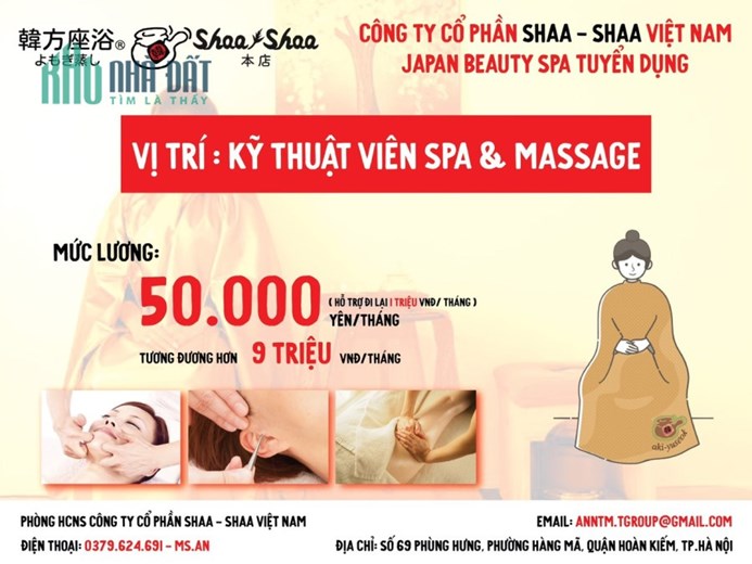 SHAA – SHAA TUYỂN DỤNG 05 KĨ THUẬT VIÊN SPA & MASSAGE