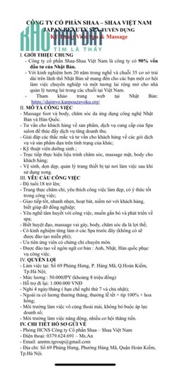 SHAA – SHAA TUYỂN DỤNG 05 KĨ THUẬT VIÊN SPA & MASSAGE