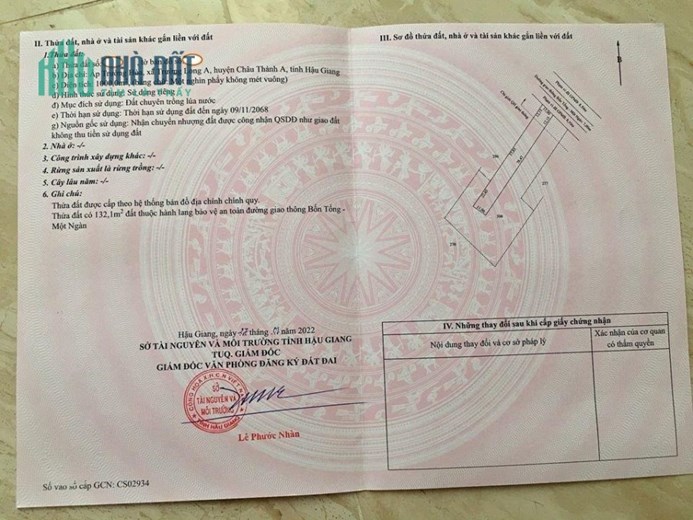 ĐẤT ĐẸP - GIÁ TỐT – Bán Lô Đất đường bốn tổng - một ngàn Tại Châu Thành A , Hậu Giang