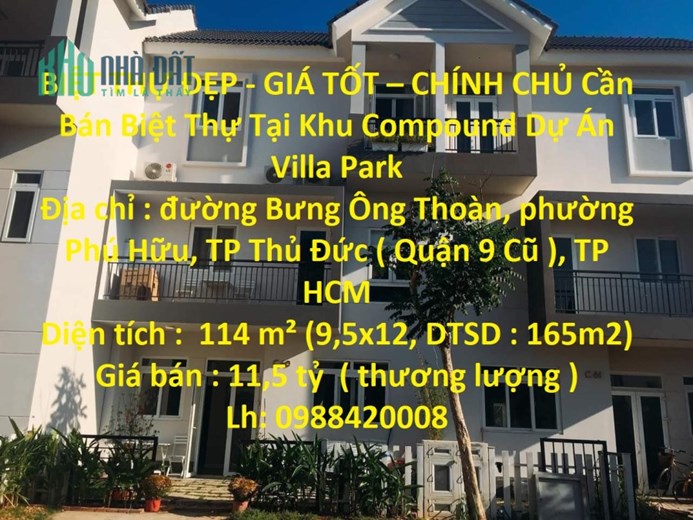 BIỆT THỰ ĐẸP - GIÁ TỐT – CHÍNH CHỦ Cần Bán Biệt Thự Tại Khu Compound Dự Án Villa Park