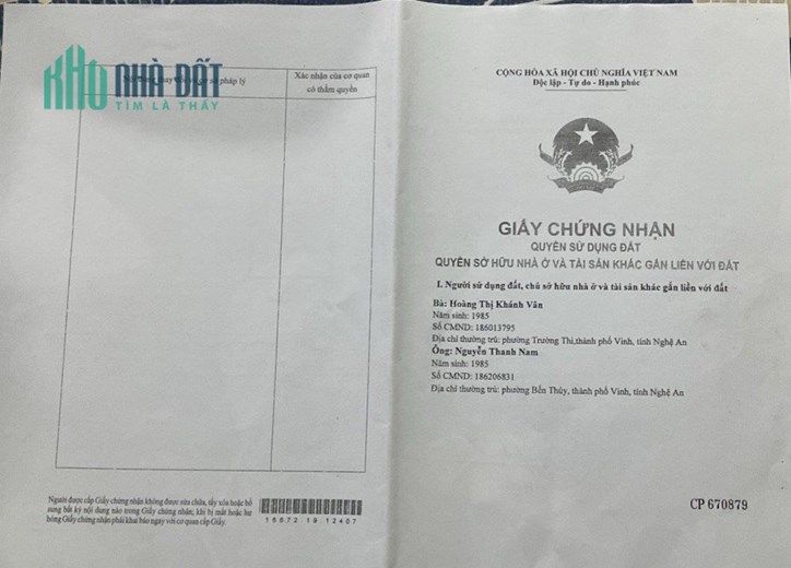 Chính Chủ Cần Bán Căn Chung Cư Đệ Nhất Vị Trí Đẹp Tại Thành Phố Vinh, Tỉnh Nghệ An.