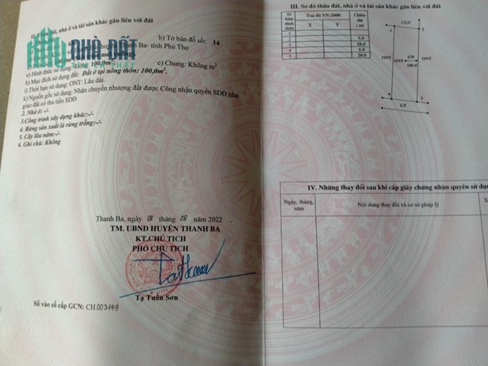 Chính Chủ cần bán nhanh 2 lô đất Thuộc  Khu 1 Thanh Hà - Thanh Ba - phú Thọ