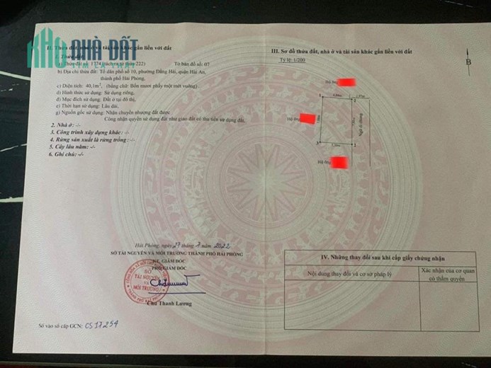 Bán lô đất 40M Đường Tiền Phong Đằng Hải Hải An