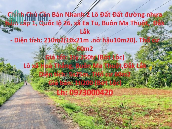 Chính Chủ Cần Bán Nhanh 2 Lô Đất Vị Trí Siêu Đẹp Giá Đầu Tư Tại Thành Phố     Buôn Ma Thuột