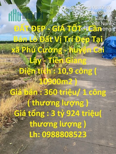 ĐẤT ĐẸP - GIÁ TỐT - Cần Bán Lô Đất Vị Trí Đẹp Tại xã Phú Cường - huyện Cai Lậy - Tiền Giang