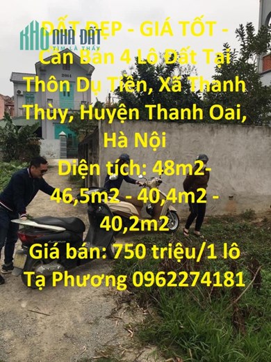 ĐẤT ĐẸP - GIÁ TỐT - Cần Bán 4 Lô Đất Tại Thôn Dụ Tiền, Xã Thanh Thùy, Huyện Thanh Oai, Hà Nội