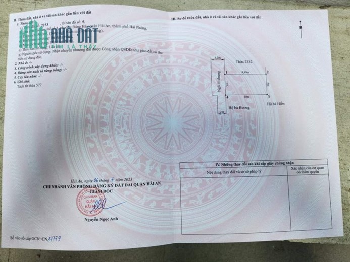 Bán 2 Lô đất  diện tích 48.8 và 50M ngang 5 liền kề ngõ Đằng Hải Hải An