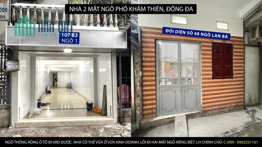 Bán nhà 2 mặt ngõ phố Khâm Thiên. Ngõ thông rộng ô tô đi vào được. Mặt trước ngõ 1 diện tích 40m²,