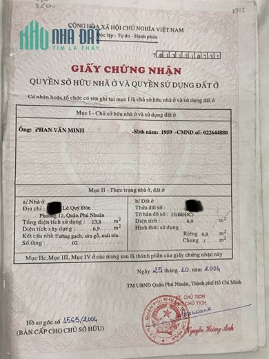 Chính chủ cần bán gấp Nhà Phường 12, Quận Phú Nhuận