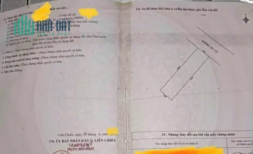 Bán nhà C4 mặt tiền đường Âu Cơ - Hòa Khánh Bắc, Q.Liên Chiểu, TP Đà Nẵng