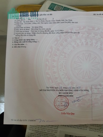Cần Bán Đất CLN Tại Xã Trí Bình – Huyện Châu Thành – Tỉnh Tây Ninh.