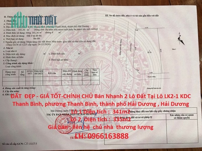 ĐẤT  ĐẸP - GIÁ TỐT-CHÍNH CHỦ Bán Nhanh 2 Lô Đất Tại phường Thanh Bình, thành phố Hải Dương , Hải