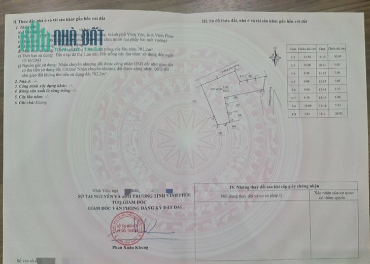 Cần tìm chủ mới Lô đất rộng, đẹp tại Khai Quang, Vĩnh Yên 892m2, giá 25tr/m2.