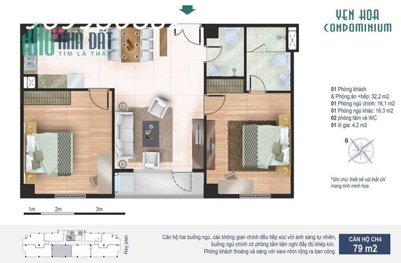 Bán nhanh căn hộ 2 PN, 80m2 tại Yên Hòa Codominium 259 Yên Hòa, 3,5 tỷ