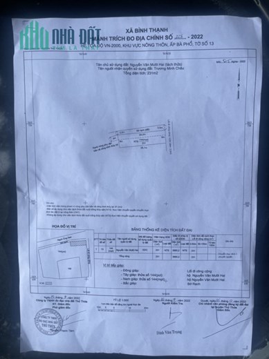 Bán lô góc 2MT đường xe hơi xã Bình Thạnh Thủ Thừa 231m2 SHR 1.15 tỷ. Lh:0907117487