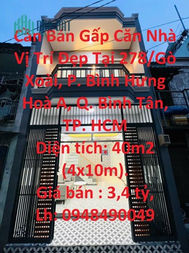 Cần Bán Gấp Căn Nhà Vị Trí Đẹp Tại Bình Hưng Hoà A, Bình Tân, HCM