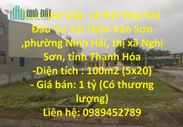 Cần Bán Gấp  Lô Đất Đẹp Giá Đầu Tư Tại thị xã Nghi Sơn, tỉnh Thanh Hóa