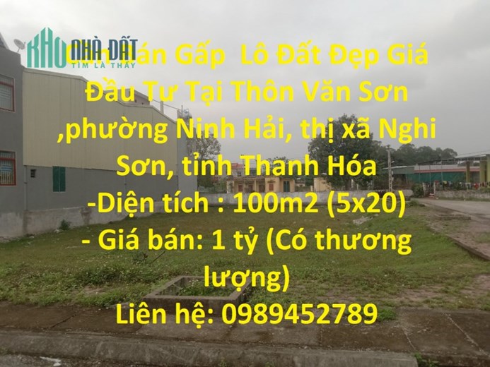 Cần Bán Gấp  Lô Đất Đẹp Giá Đầu Tư Tại thị xã Nghi Sơn, tỉnh Thanh Hóa