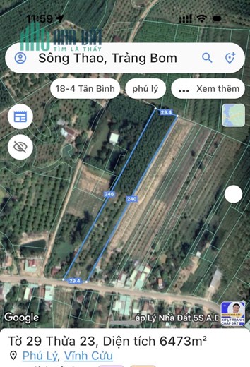 Bán lô đất mặt tiền đường nhựa xã Phú Lý, Vĩnh Cửu, Đồng Nai 3,65tỷ