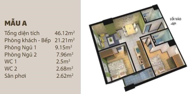 Cho thuê căn 2PN tại Phường An Lạc, Bình Tân, chung cư 35 Hồ Học Lãm, DT 50m2 5 Triệu