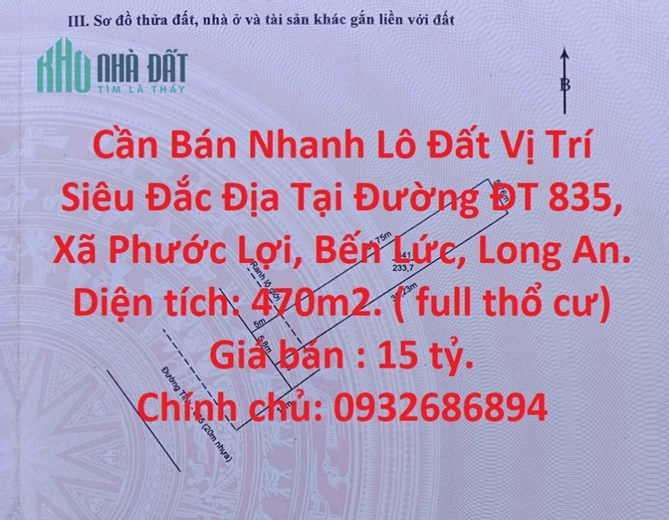 Cần Bán Nhanh Lô Đất Vị Trí Siêu Đắc Địa Tại Huyện Bến Lức, Tỉnh Long An.