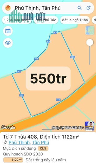 Bán cắt lỗ 1 sào đất 40m mặt tiền bê tông phía sau giáp hồ tại Tân Phú