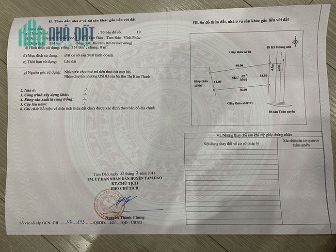 CHÍNH CHỦ BÁN LÔ ĐẤT RỘNG ĐẸP TẠI THỊ TRẤN TAM ĐẢO, VĨNH PHÚC - GIÁ RẺ ĐẦU TƯ