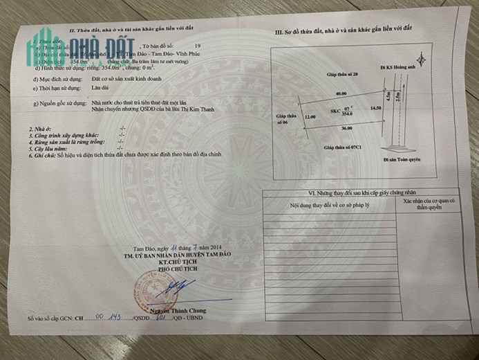 CHÍNH CHỦ BÁN LÔ ĐẤT RỘNG ĐẸP TẠI THỊ TRẤN TAM ĐẢO, VĨNH PHÚC - GIÁ RẺ ĐẦU TƯ