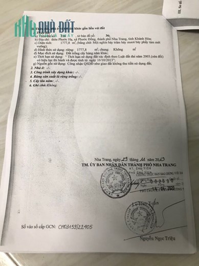 BÁN LÔ GÓC XÃ PHƯỚC ĐỒNG NHA TRANG SỔ CHUNG CÔNG CHỨNG VI BẰNG-LH 0906 359 868