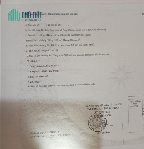 CHÍNH CHỦ Cần Bán Lô Đất Đẹp trục Đường 289, Xã Nam Dương, Lục Ngạn, Bắc Giang