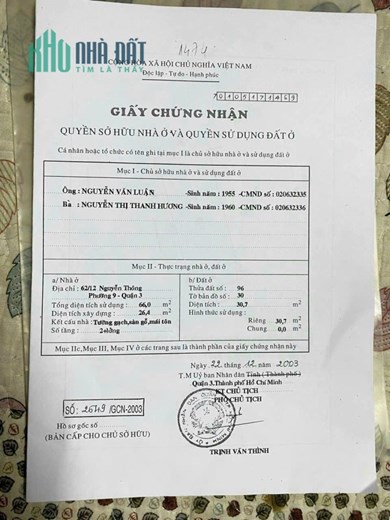 62/12 đường nguyễn thông p9 quận 3 hẻm 3m 1 trệt 1 lầu 3,95 tỉ