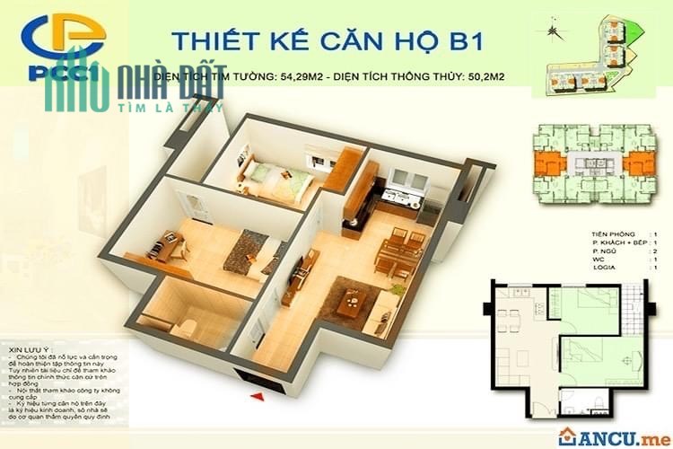 Chính chủ cần bán căn chung cư PCC1 Ba La - Hà Đông - Diện tích: 54m2 - Giá bán: 1,4 tỷ (có thương