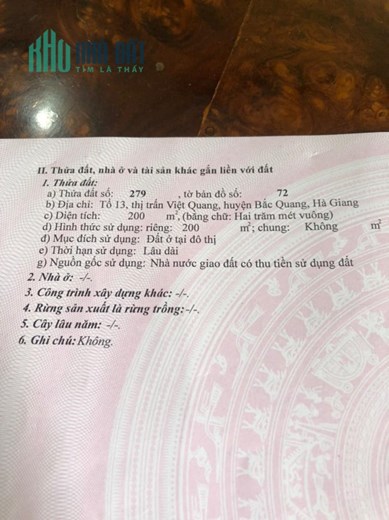Chính chủ cần bán nhanh Lô Đất đường mới (đường D1) Thuộc Tổ 13 – Thị Trấn Việt Quang – Huyện Bắc