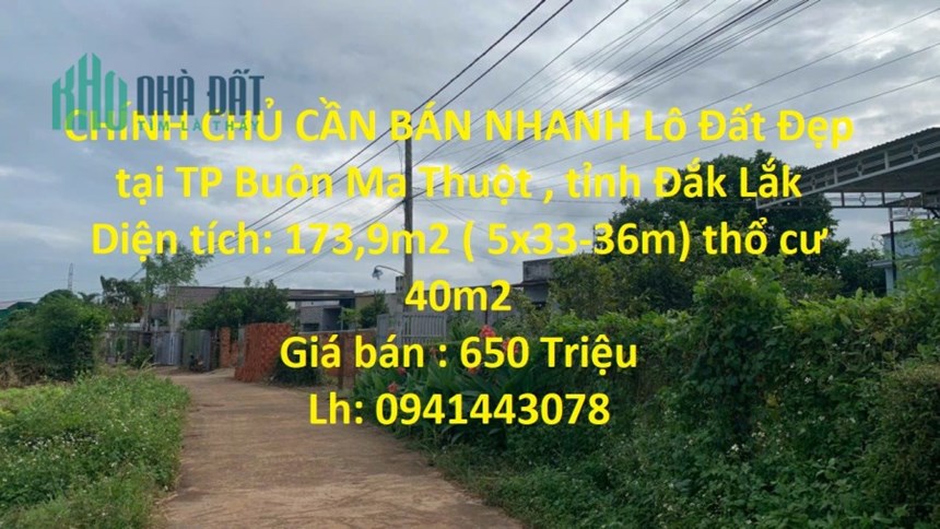 CHÍNH CHỦ CẦN BÁN NHANH Lô Đất Đẹp tại TP Buôn Ma Thuột , tỉnh Đắk Lắk