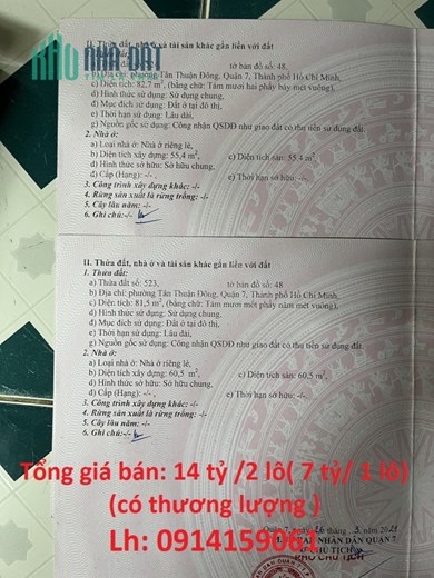 ĐẤT ĐẸP - GIÁ TỐT - CẦN RA GẤP 2 LÔ Đất Liền Kề tại quận 7, TPHCM