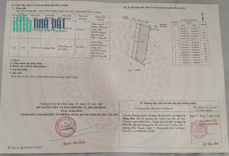 Bán đất MT Lý Nhơn, An Thới Đông, Cần Giờ: 1.561m2, giá 7,8 tỷ
