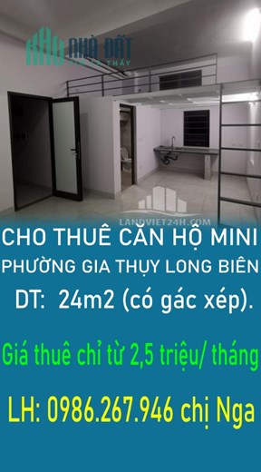 CHO THUÊ CĂN HỘ MINI DIỆN TÍCH 24M2 PHƯỜNG GIA THỤY LONG BIÊN